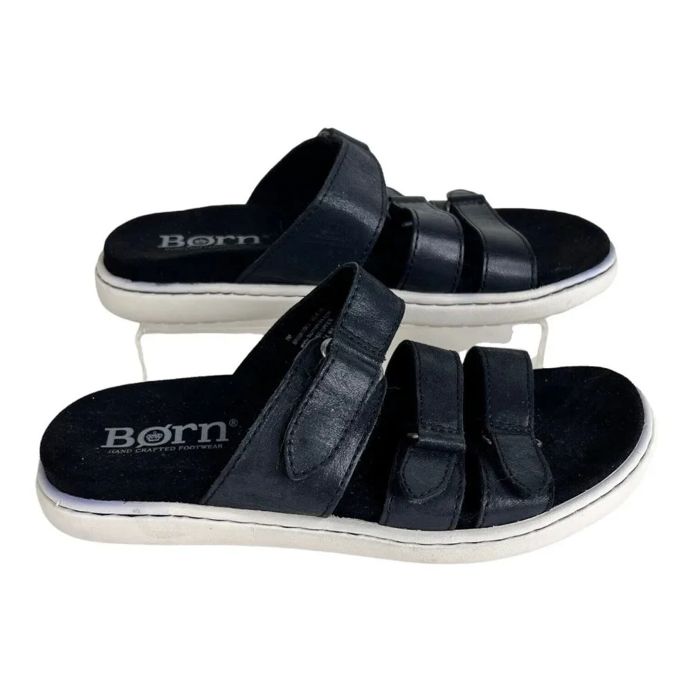 Womens Born Daintree‎ Slide Sandals US 7 M Black Adjustable Straps Leather